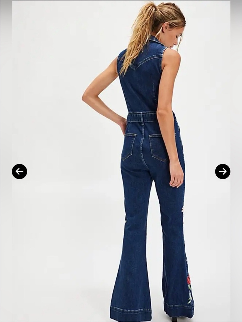 Peekskill Sz Large Embroidered Dark Blue Denim Jumpsuit with Belted Waist • NEW! - Picture 3 of 12